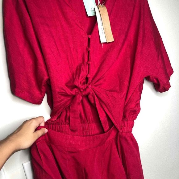 Mustard Seed Front Tie Red Romper Short Sleeves Cut Out Rayon 100% Size M - Picture 8 of 12